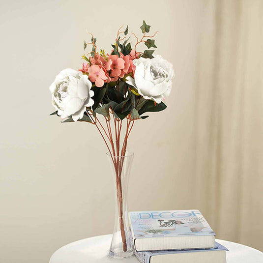 2 Bush Ivory Artificial Silk Peony, Rose and Hydrangea Flower Bouquet Silk Flowers PROstorez Default Title