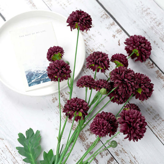 2 Bushes | 33" Burgundy Artificial Chrysanthemum Mum Flower Bouquets Silk Flowers HIER_6290