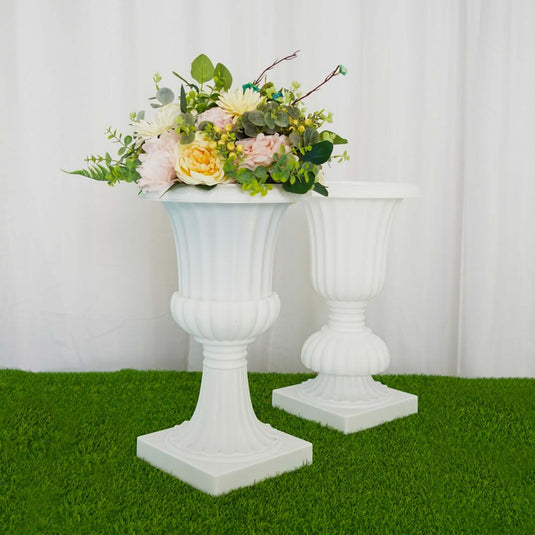 2 Pack 20" White Urn Planter, Floral Pedestal Flower Pot Plant Stand - PVC Centerpieces PROstorez Default Title