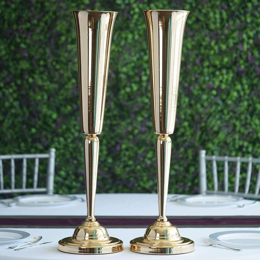 2 Pack 29" Gold Metal Trumpet Vases Set, Tall Floral Vase for Flower Arrangements & Table Centerpieces Centerpieces HIER_7320 Default Title