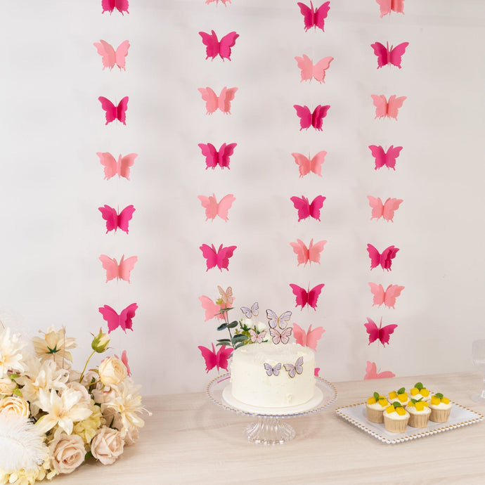 2 Pack 9ft Pink 3D Paper Butterfly Hanging Garland Streamers, Party String Banners Decorations HIER_9900