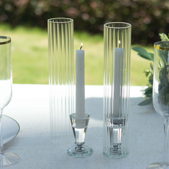 2-Pack Clear Ribbed Glass Hurricane Shades Open End Design - Stylish Candelabra Pillar Candle Holder Table Centerpiece 10