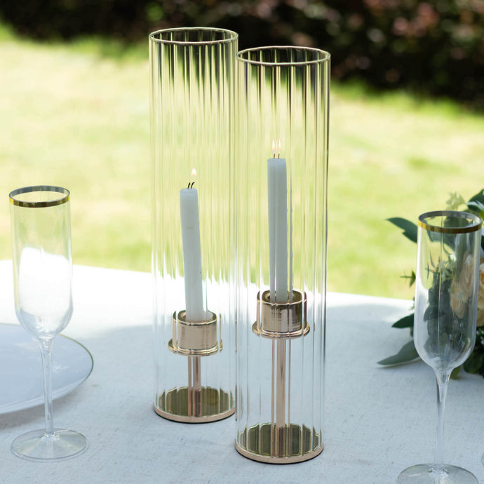 2-Pack Clear Ribbed Glass Hurricane Shades Open End Design - Stylish Candelabra Pillar Candle Holder Table Centerpiece 14