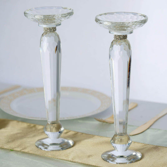 2-Pack Cut Crystal Glass Pillar Candle Holder Stands, Kissing Ball Flower Pedestals 11" Centerpieces HIER_7130 Default Title