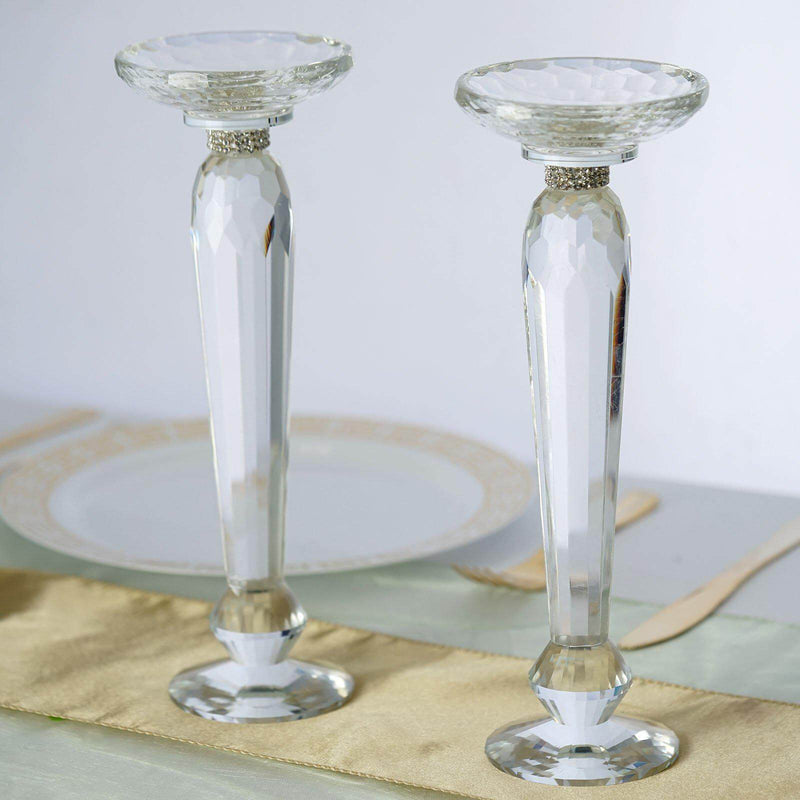 2-Pack Cut Crystal Glass Pillar Candle Holder Stands, Kissing Ball Flower Pedestals 11" Centerpieces PROstorez Default Title