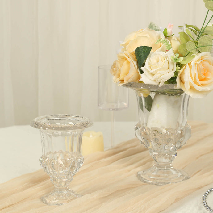 2-Pack Glass Mini Pedestal Flower Vases in Classic Roman Urn Style Clear - Sophisticated Wedding Table Centerpieces 6