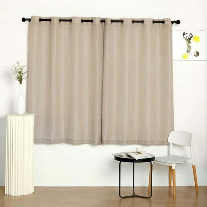 2 Pack Handmade Beige Faux Linen Curtains 52