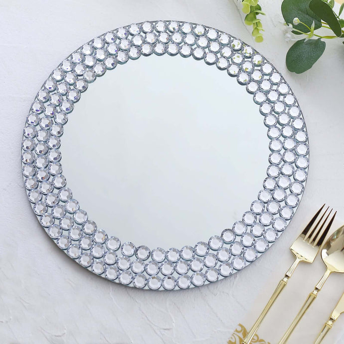 2-Pack Mirror Glass Round Charger Plates 13