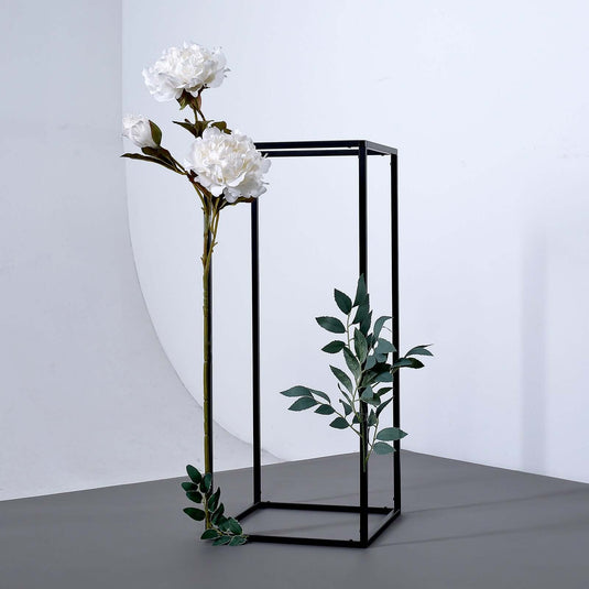 2-Pack Wedding Flower Stand Black Metal Geometric Column Frame Rectangular - Versatile Floral Pedestal for Sophisticated Arrangements 24