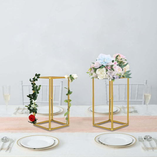 2-Pack Wedding Flower Stand Gold Metal Geometric Column Frame Rectangular - Versatile Floral Pedestal for Sophisticated Arrangements 12