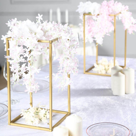 2-Pack Wedding Flower Stand Gold Metal Geometric Column Frame Rectangular - Versatile Floral Pedestal for Sophisticated Arrangements 16" Centerpieces PROstorez Default Title