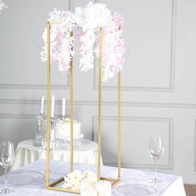 2-Pack Wedding Flower Stand Gold Metal Geometric Column Frame Rectangular - Versatile Floral Pedestal for Sophisticated Arrangements 32" Centerpieces PROstorez Default Title