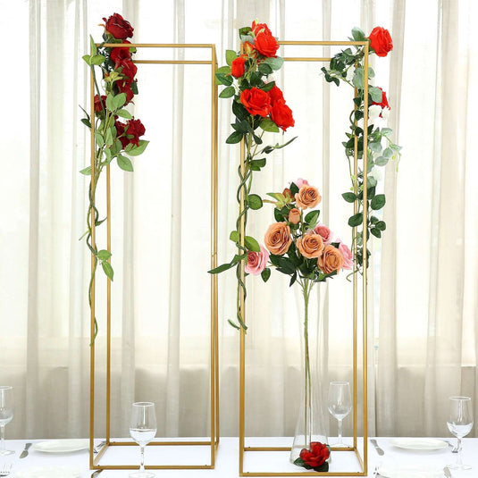 2-Pack Wedding Flower Stand Gold Metal Geometric Column Frame Rectangular - Versatile Floral Pedestal for Upscale Arrangements 48" Centerpieces PROstorez Default Title