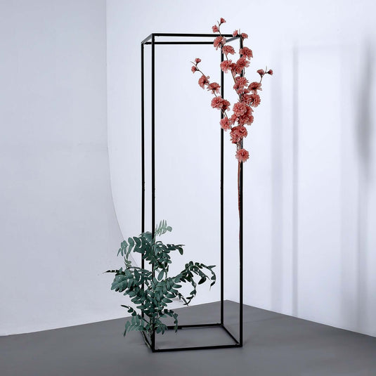 2-Pack Wedding Flower Stand Matte Black Metal Geometric Column Frame Rectangular - Versatile Floral Pedestal for Upscale Arrangements 48