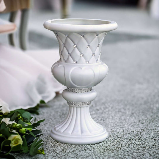 2 Pack White Crystal Beaded Italian Inspired Pedestal Stand Flower Plant Pillar With 10mm Crystal Studs - 18