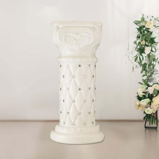 2 Pack White Crystal Beaded Pedestal Stand French Inspired Pillar With 10mm Crystal Studs - 25" Tall PVC Backdrops PROstorez Default Title