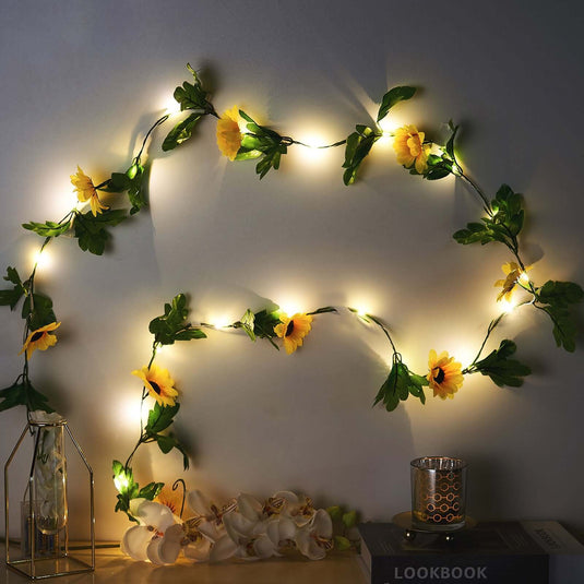 20 LED Garland Vine String Lights Sunflower Design Warm White - Battery Operated Party Accent 8ft LED PROstorez Default Title