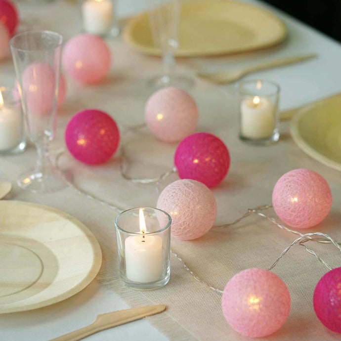 20 LED String Light Garland Pink Cotton Ball Blush, Fuchsia Warm White - Battery Operated Accent Piece 13ft LED HIER_8100 Default Title