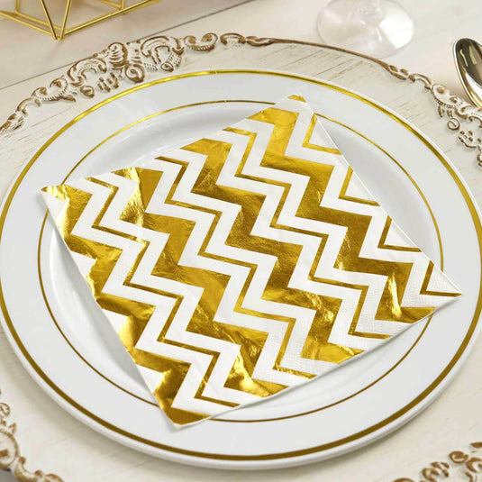 20-Pack Paper Dinner Napkins with Chevron Design Metallic Gold - Disposable 3 Ply Cocktail Napkins for Weddings Napkins PROstorez Default Title