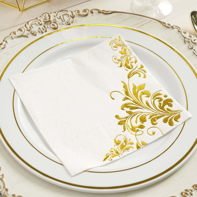 20-Pack Paper Dinner Napkins with Floral Design Metallic Gold - Disposable 3 Ply Cocktail Napkins for Weddings Napkins PROstorez Default Title