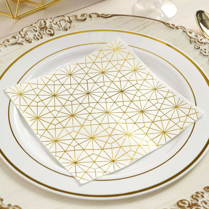 20-Pack Paper Dinner Napkins with Geometric Design Metallic Gold - Disposable 3 Ply Cocktail Napkins for Weddings Napkins PROstorez Default Title