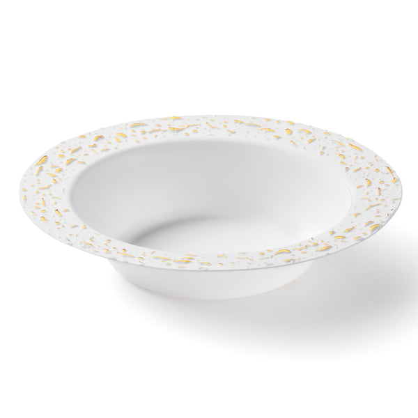 Load image into Gallery viewer, White and Gold Round Plastic Bowls 12oz - Pebbled Decorline
