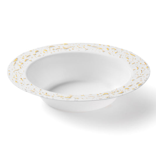 White and Gold Round Plastic Bowls 12oz - Pebbled Decorline