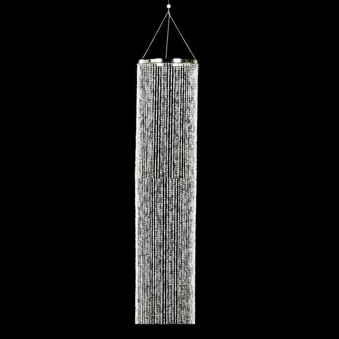 20ft Hanging Beaded Crystal Column Chandelier, Tall Beads Curtain Round with Silver Metal Hoop and Hanging Chain Centerpieces HIER_9900