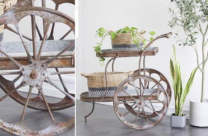 Distressed Metal Two-Tiered Planter Cart General UMA