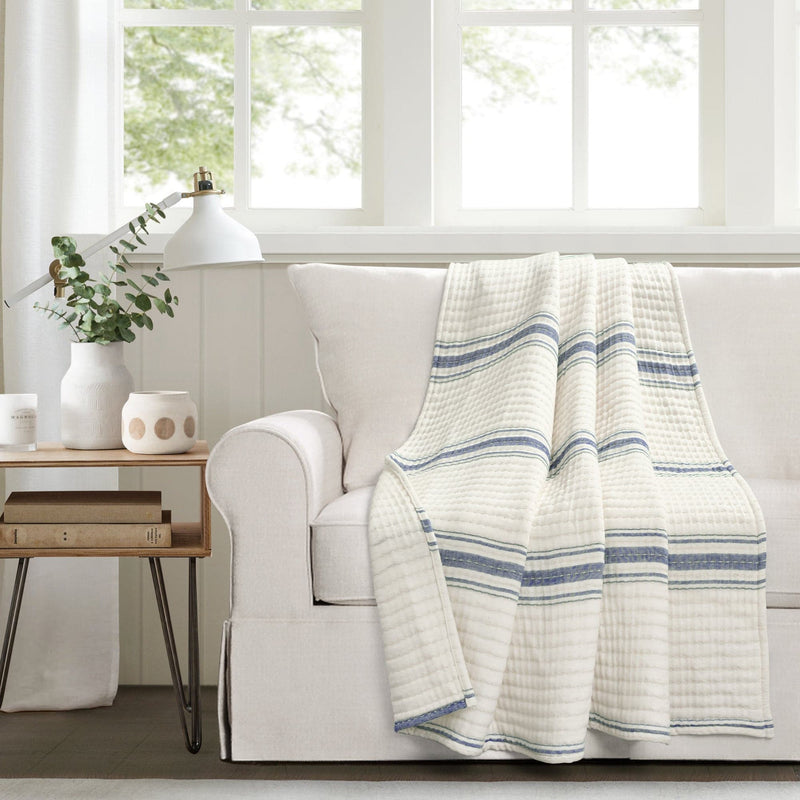 Load image into Gallery viewer, Farmhouse Stripe Kantha Pick Stitch Yarn Dyed Cotton Woven Throw Collective LushDecor
