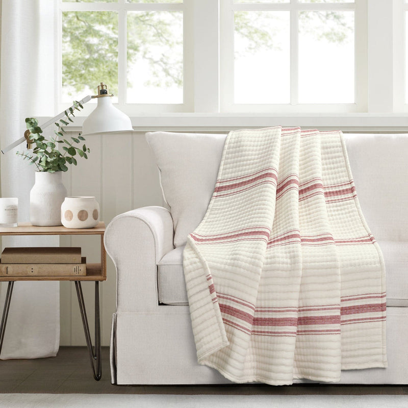 Load image into Gallery viewer, Farmhouse Stripe Kantha Pick Stitch Yarn Dyed Cotton Woven Throw Collective LushDecor
