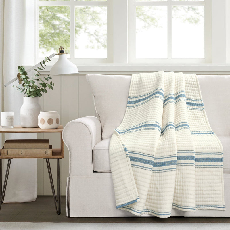 Load image into Gallery viewer, Farmhouse Stripe Kantha Pick Stitch Yarn Dyed Cotton Woven Throw Collective LushDecor
