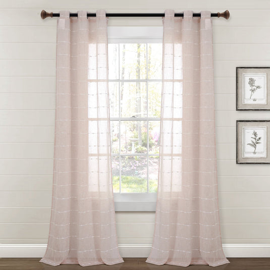 Farmhouse Textured Grommet Sheer Window Curtain Panel Set