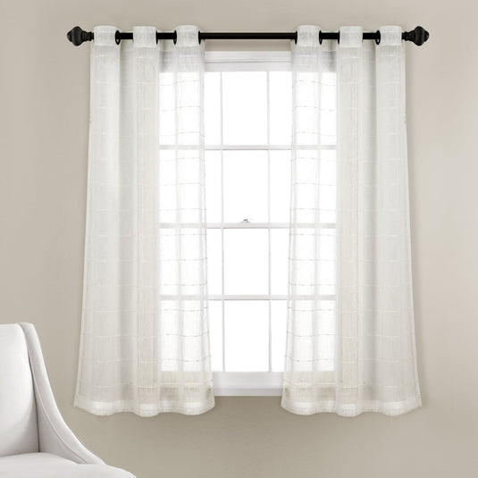 Farmhouse Textured Grommet Sheer Window Curtain Panel Set Collective LushDecor