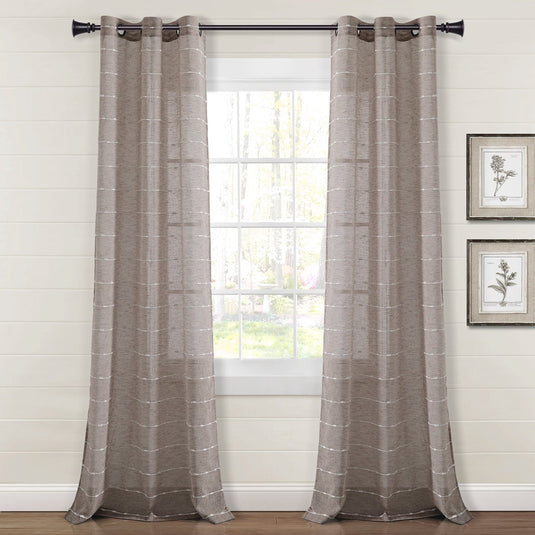 Farmhouse Textured Grommet Sheer Window Curtain Panel Set