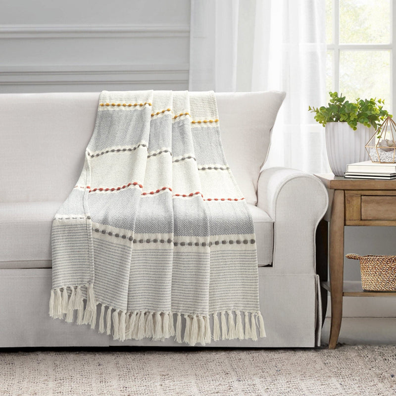 Load image into Gallery viewer, Herringbone Stripe Yarn Dyed Cotton Woven Tassel Throw Collective LushDecor
