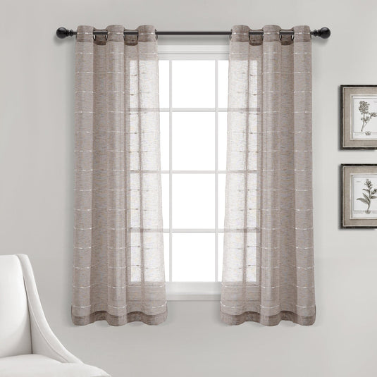 Farmhouse Textured Grommet Sheer Window Curtain Panel Set