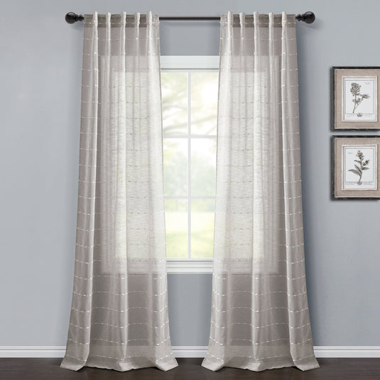 Farmhouse Textured Grommet Sheer Window Curtain Panel Set Collective LushDecor