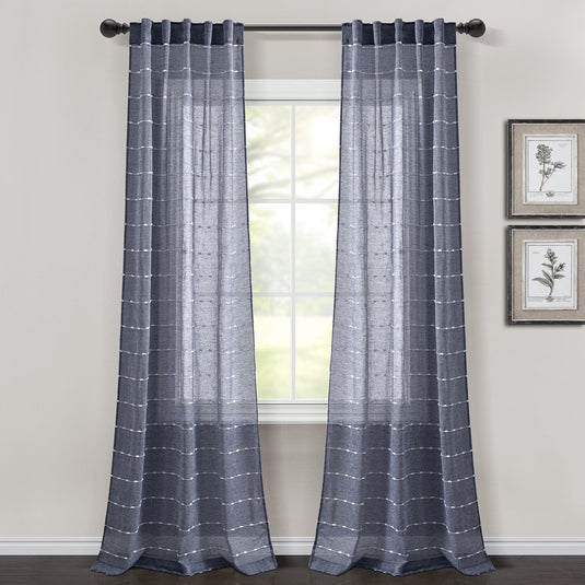 Farmhouse Textured Grommet Sheer Window Curtain Panel Set