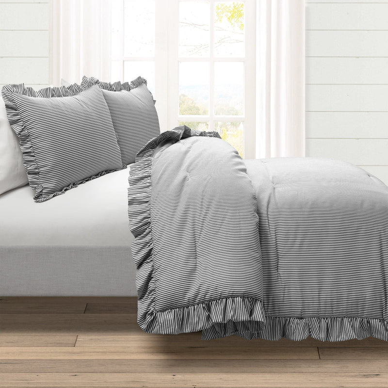 Load image into Gallery viewer, Farmhouse Stripe Reyna Ruffle Reversible Comforter 3 Piece Set Collective LushDecor
