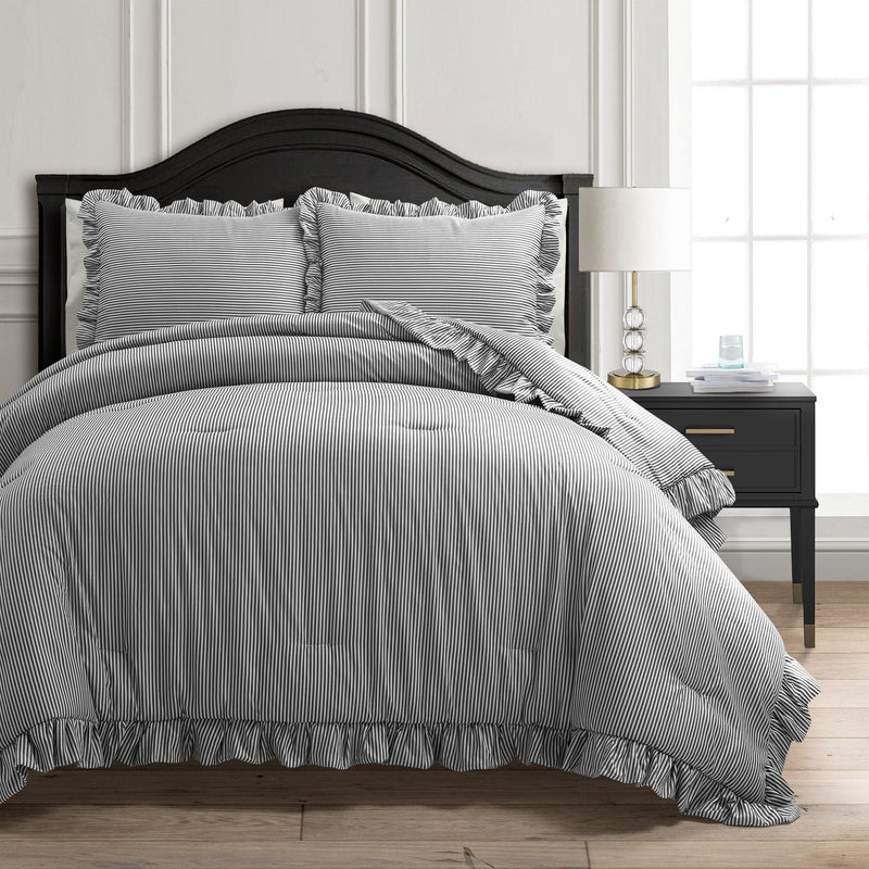 Load image into Gallery viewer, Farmhouse Stripe Reyna Ruffle Reversible Comforter 3 Piece Set Collective LushDecor
