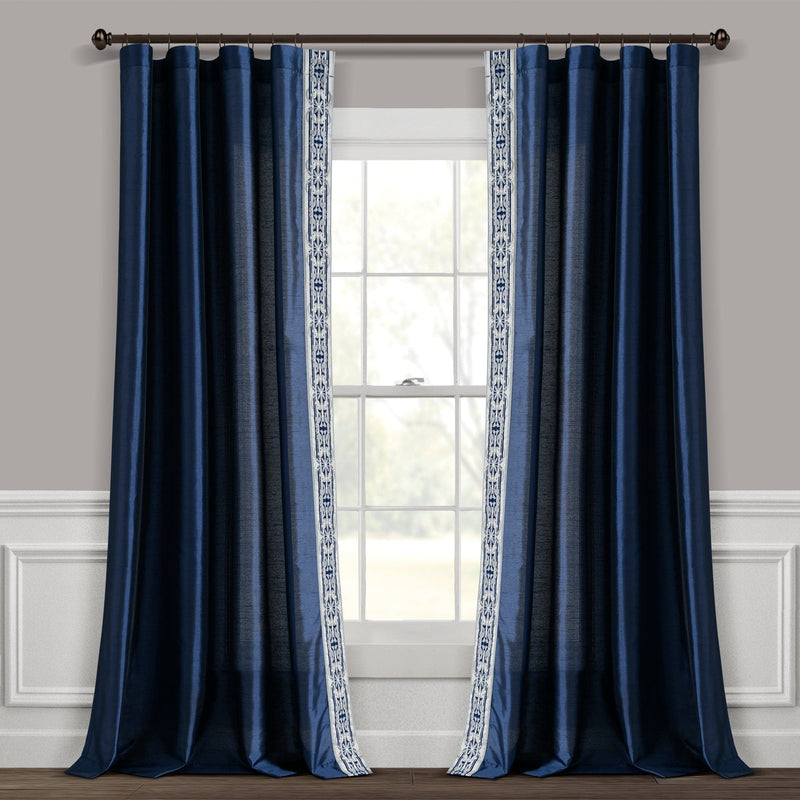 Load image into Gallery viewer, Luxury Traditional Regency Faux Silk Border Trim Window Curtain Panel Collective LushDecor
