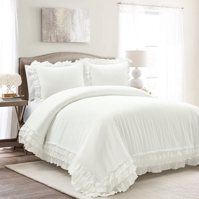 Ella Ruffle Lace 100% Cotton Duvet Cover 3 Piece Set Collective LushDecor