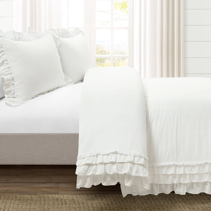 Load image into Gallery viewer, Ella Ruffle Lace 100% Cotton Duvet Cover 3 Piece Set Collective LushDecor
