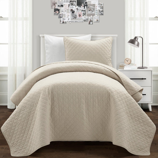 Ava Diamond Oversized Cotton Quilt Set Collective LushDecor