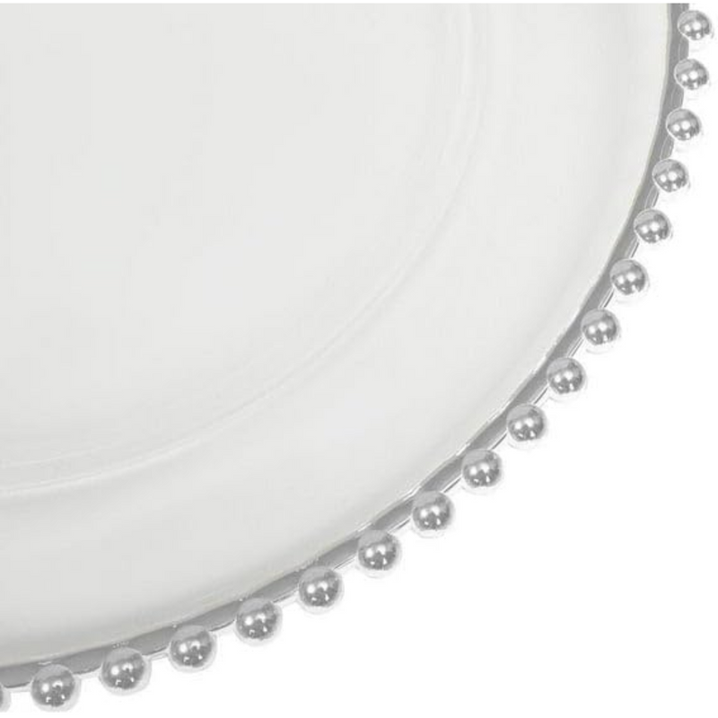 Load image into Gallery viewer, White &amp; Silver Beaded EXTRA HEAVY Weight 10.25&quot; Plastic Diner Plates Decorline
