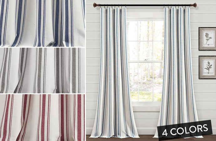 Farmhouse Stripe Yarn Dyed Cotton Window Curtain Panel Set, Pick Your Color General Decor Steals