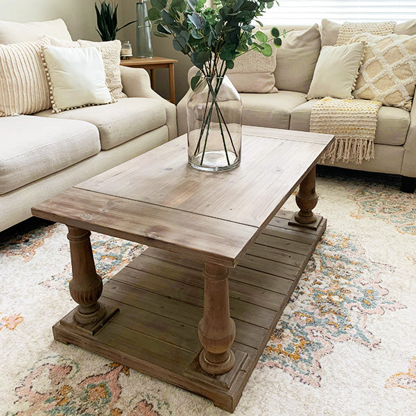 Rustic Turned Wood Coffee Table General ABH