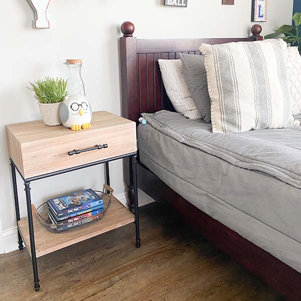 Modern Farmhouse Wood Side Table with Drawer General ABH