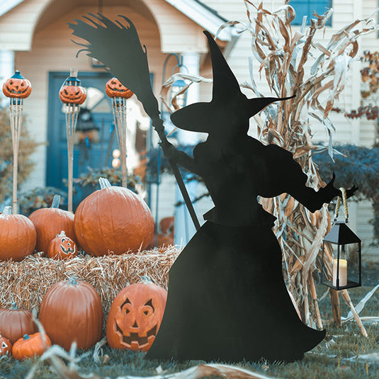 5 Foot Tall Indoor/Outdoor Witch Cutout with Lantern Option | Spooky Season Collection Sale ABH